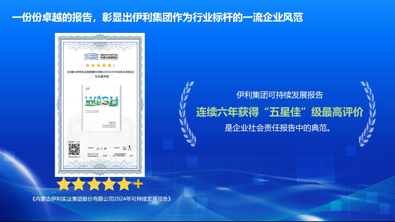 伊利连续6年获得中国社科院可持续发展报告五星佳(最高)评级