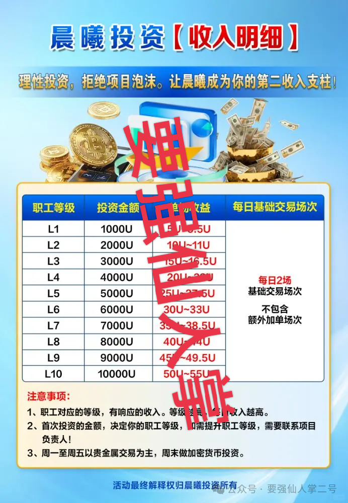 高危预警！【晨曦投资】跟单资金盘：所谓高收益都是套路，实为杀猪盘骗局！